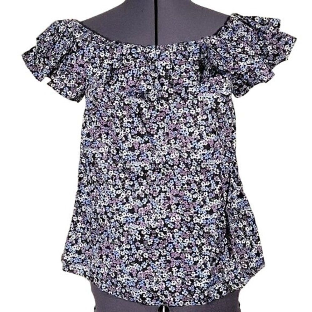 Michael Kors Purple Floral Off-Shoulder Top Sz S